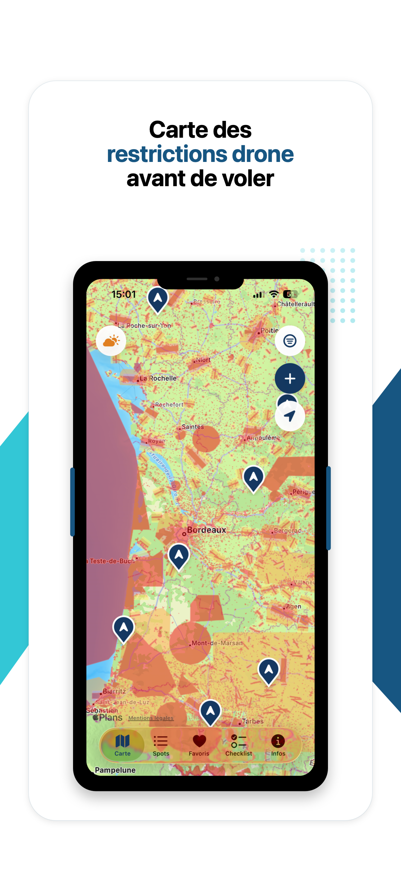 Carte FlySpot avec restrictions drone et spots